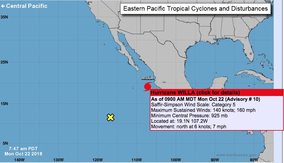 Poderoso huracán Willa se debilita a categoría 4 al aproximarse a México