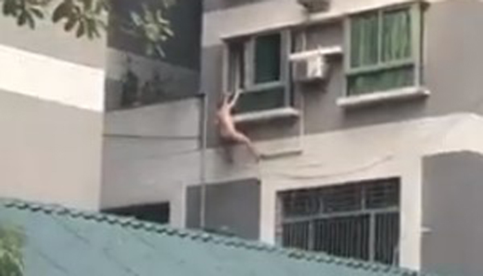 Atrapado! Un hombre desnudo cae por la ventana para no ser descubierto por  el marido de su amante (Video)