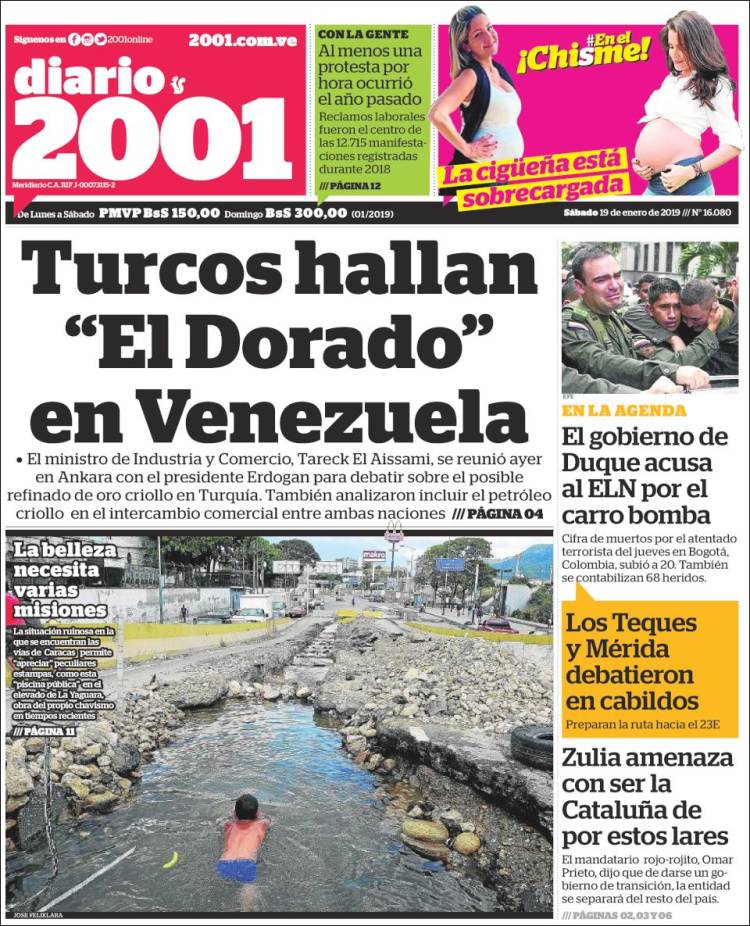 Portadas de este sábado 19 de enero de 2019