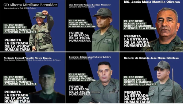 Algunos de los militares venezolanos a los que Guaidó pidió que dejen pasar la ayuda humanitaria