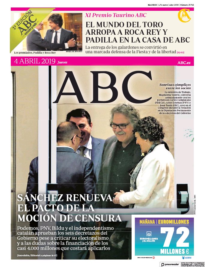 Portadas de la prensa internacional de este jueves 4 de abril de 2019