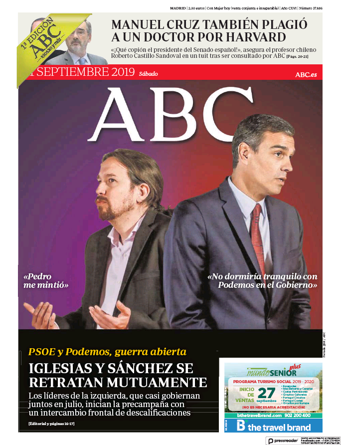 Portadas de la prensa internacional de este sábado 21 de septiembre de 2019