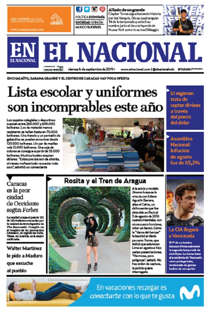 Portadas de este viernes 6 de septiembre de 2019