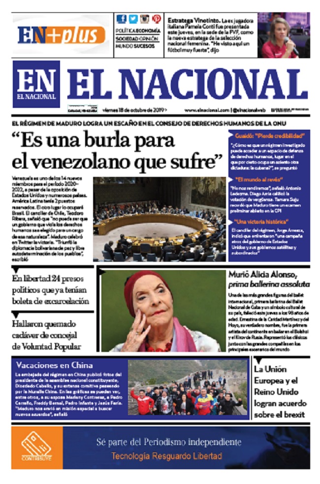 Portadas de este viernes 18 de octubre de 2019