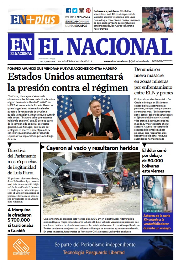 Portadas de este sábado 18 de enero de 2020