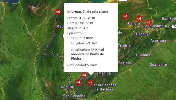 Sismo de 3.7 en Punta de Piedra, estado Barinas