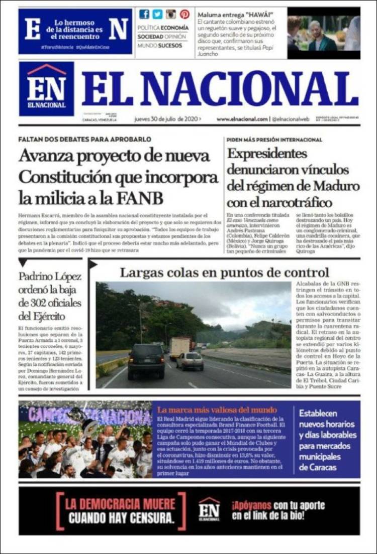 Portadas de este jueves 30 de julio de 2020