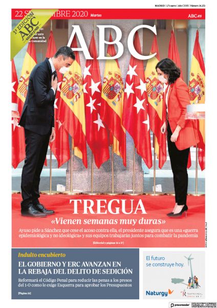 Portadas de la prensa internacional de este martes 22 de septiembre de 2020