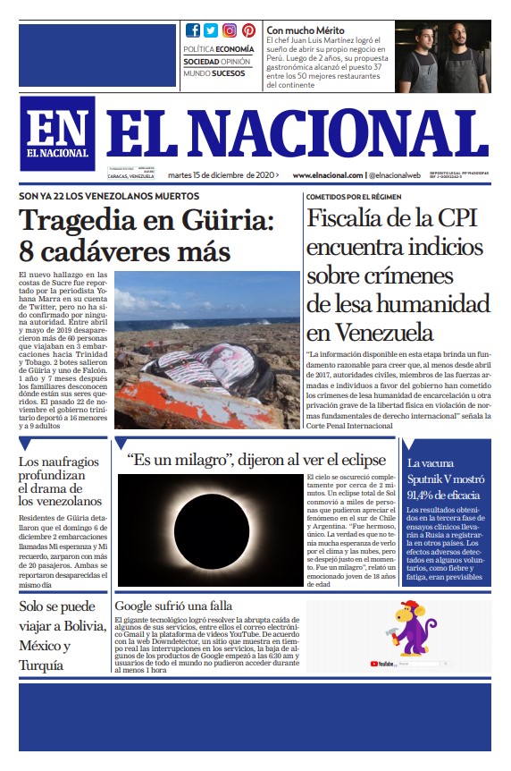 Portadas de este martes 15 de diciembre de 2020