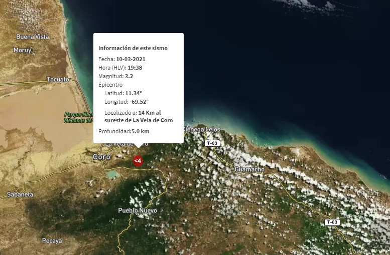 Sismo de magnitud 3.2 se registró en Coro sin causar daños