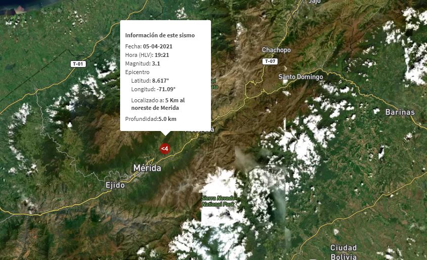 Sismo de magnitud 3,1 se registró en Mérida este #5Abr