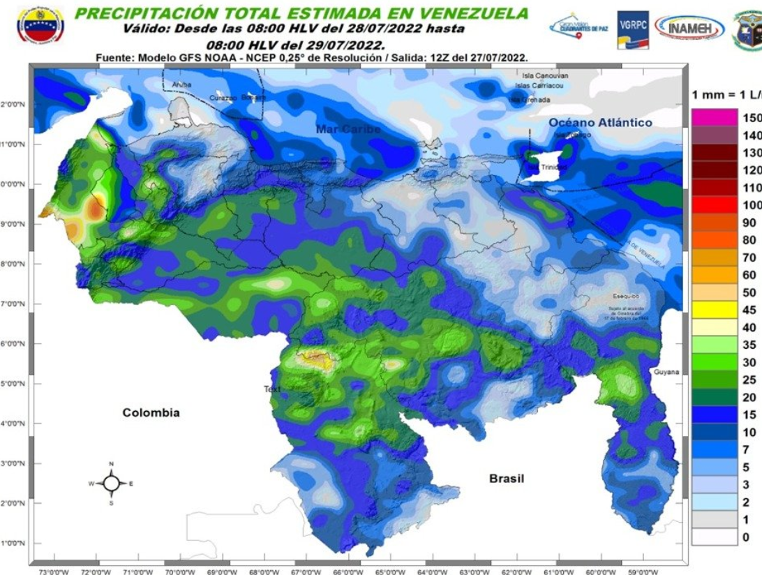 El estado del tiempo en Venezuela este #28Jul, según Inameh