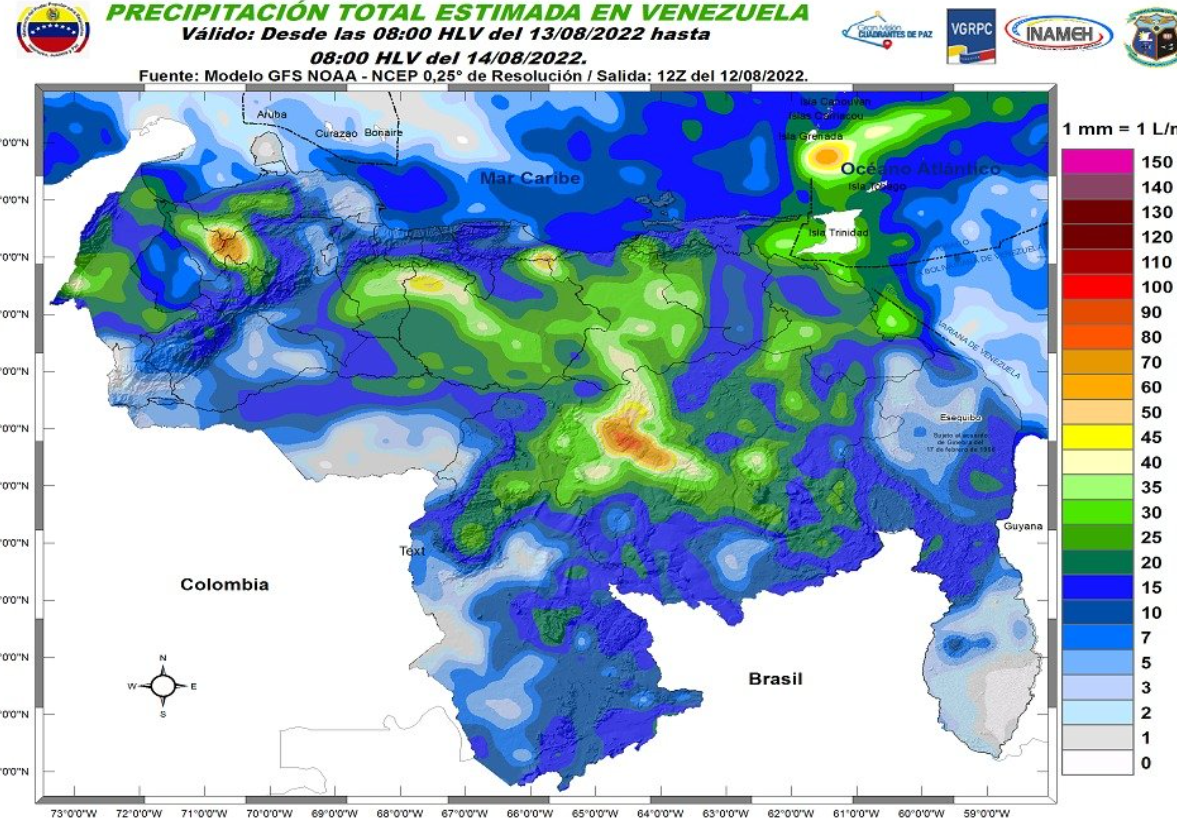 El estado del tiempo en Venezuela este #13Ago, según Inameh