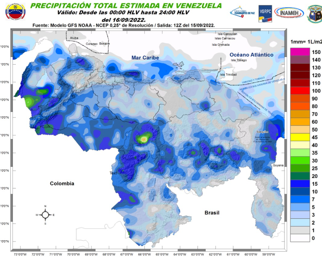 El estado del tiempo en Venezuela este #16Sep, según Inameh