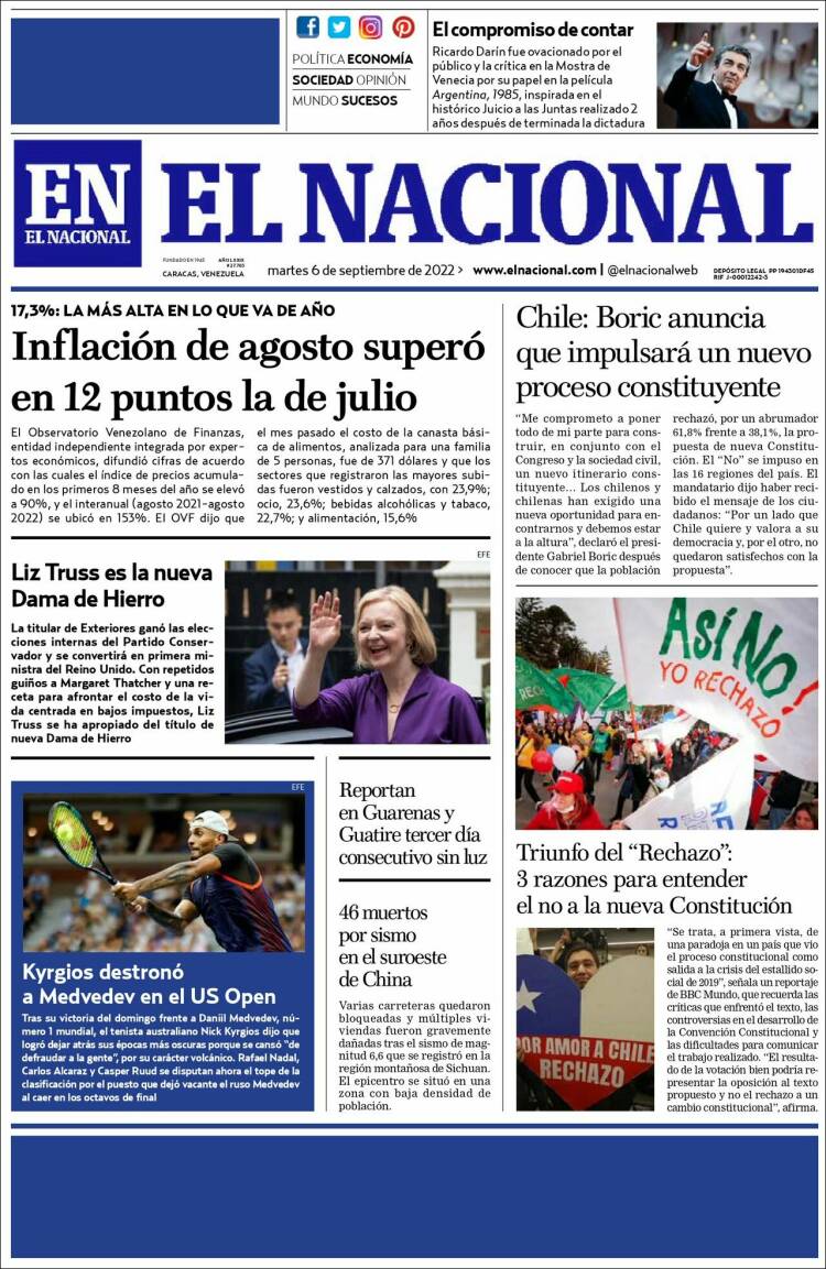 Portadas de este martes 6 de septiembre de 2022