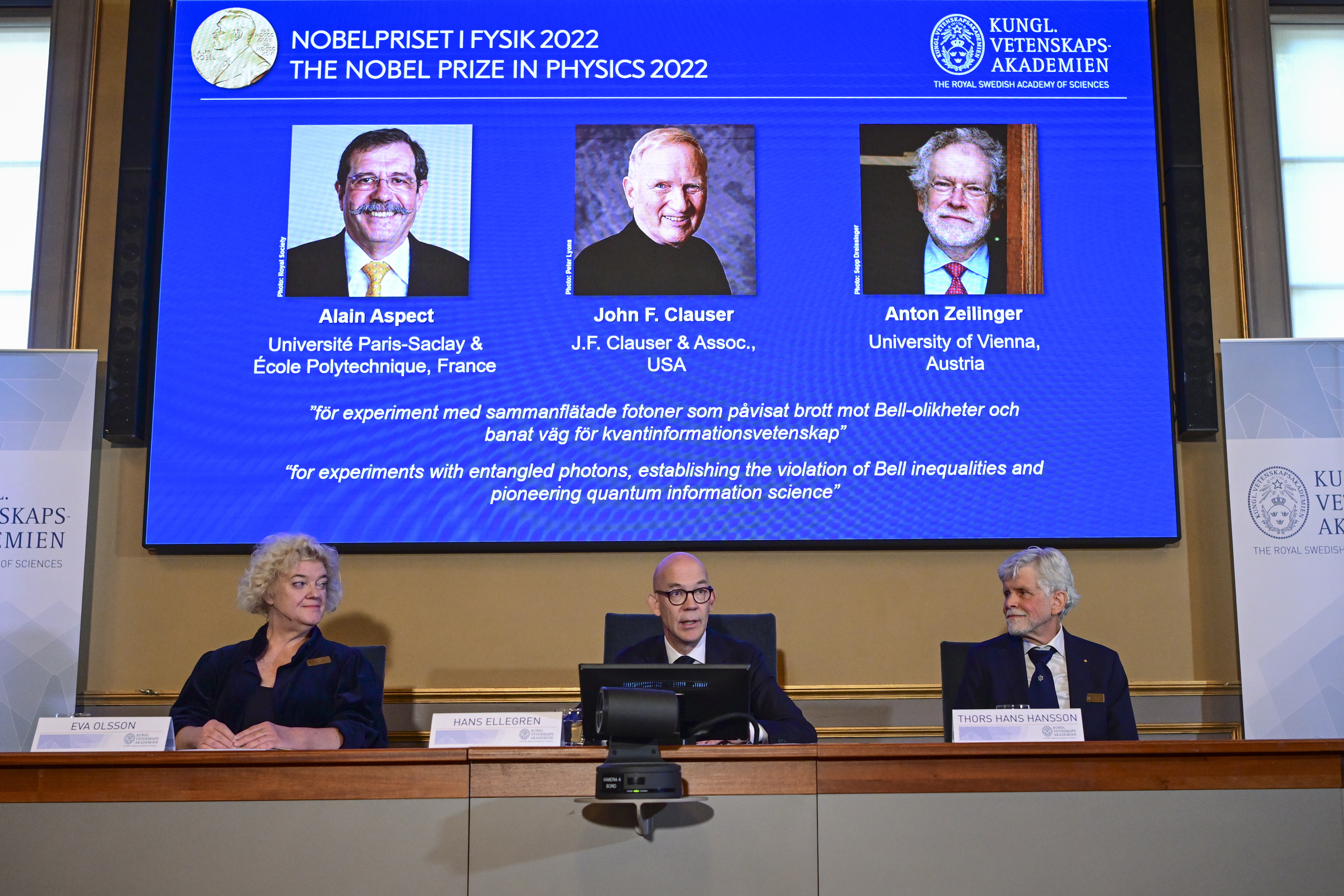 Los científicos Alain Aspect, John Clauser y Anton Zeilinger ganan el Premio Nobel de Física