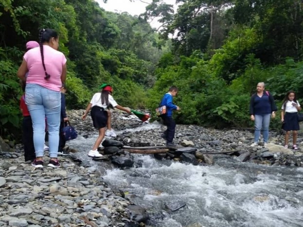 Se cayó la pasarela de El Carrizal y los estudiantes corren el riesgo de ser arrastrados por la quebrada en Tovar