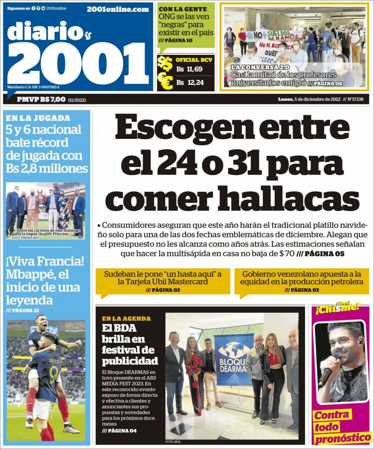 Portadas de este lunes 5 de diciembre de 2022