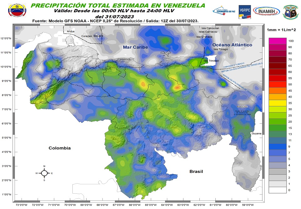 Inameh prevé lluvias y ráfagas de viento en algunas zonas de Venezuela este #31Jul