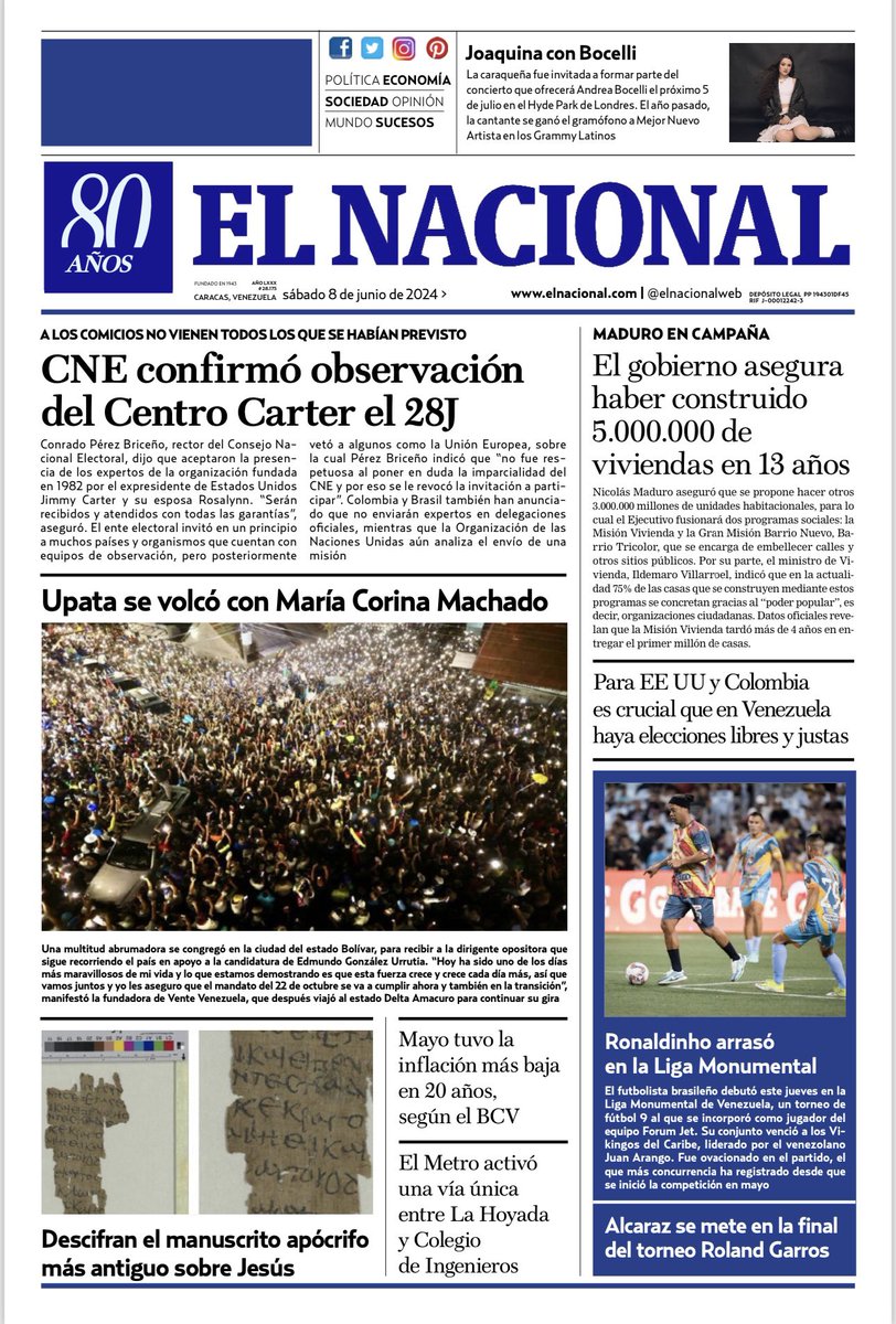 Portadas de este sábado 8 de junio de 2024