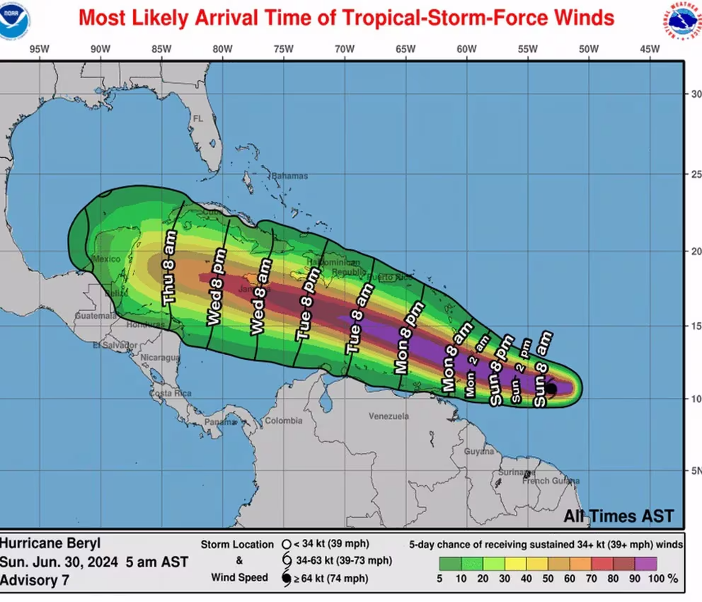 Huracán Beryl alcanzó la categoría 3 y amenaza el sureste del Caribe