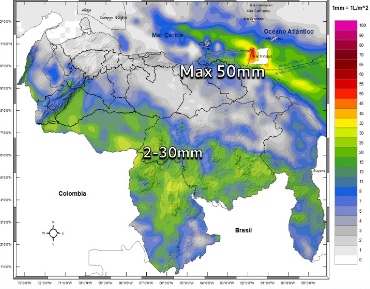 Onda tropical 24 genera lluvias de intensidad variable en algunos estados de Venezuela este #25Jul