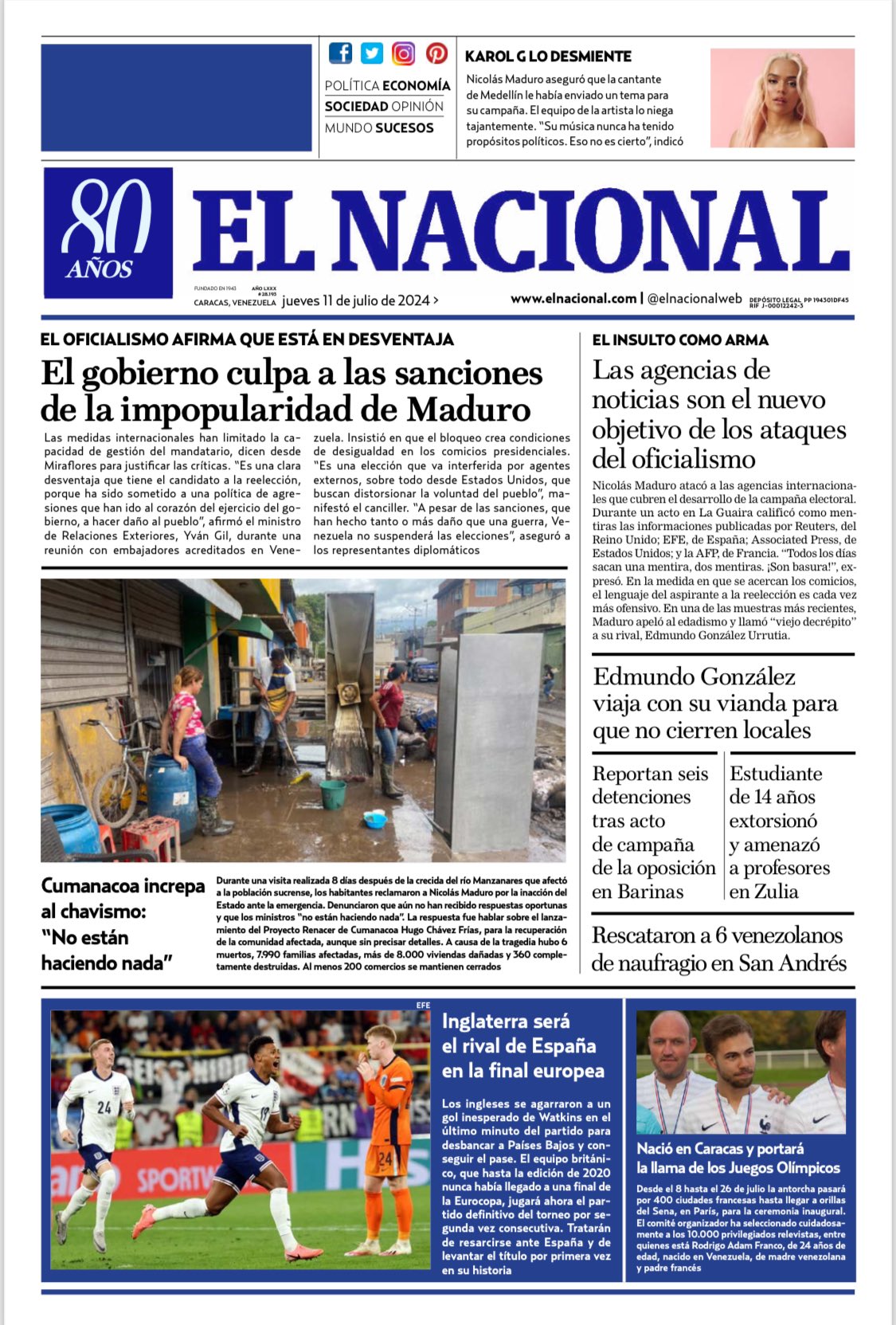 Portadas de este jueves 11 de julio de 2024