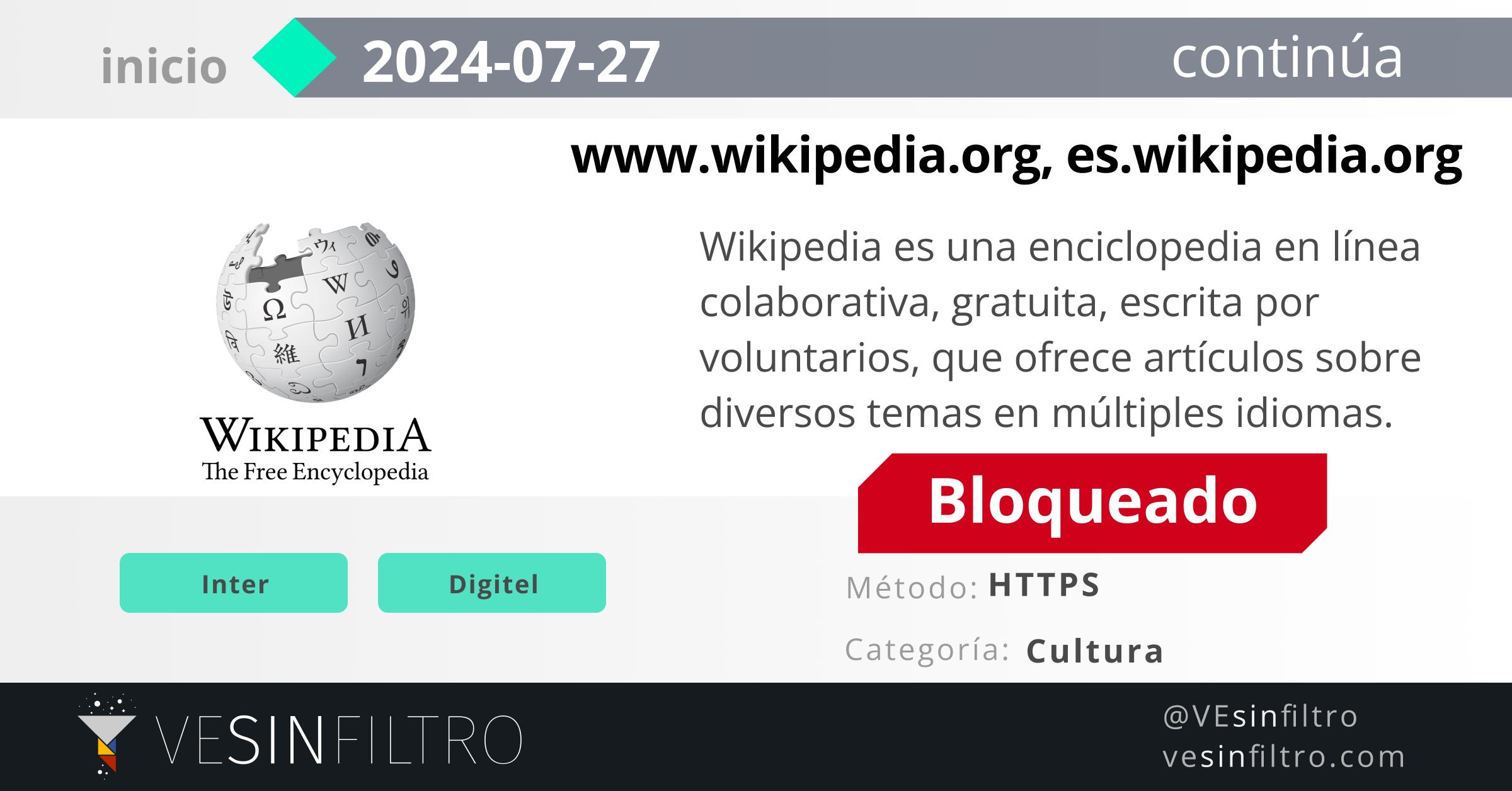 Reportaron bloqueo de Wikipedia en varias operadoras de Internet en Venezuela