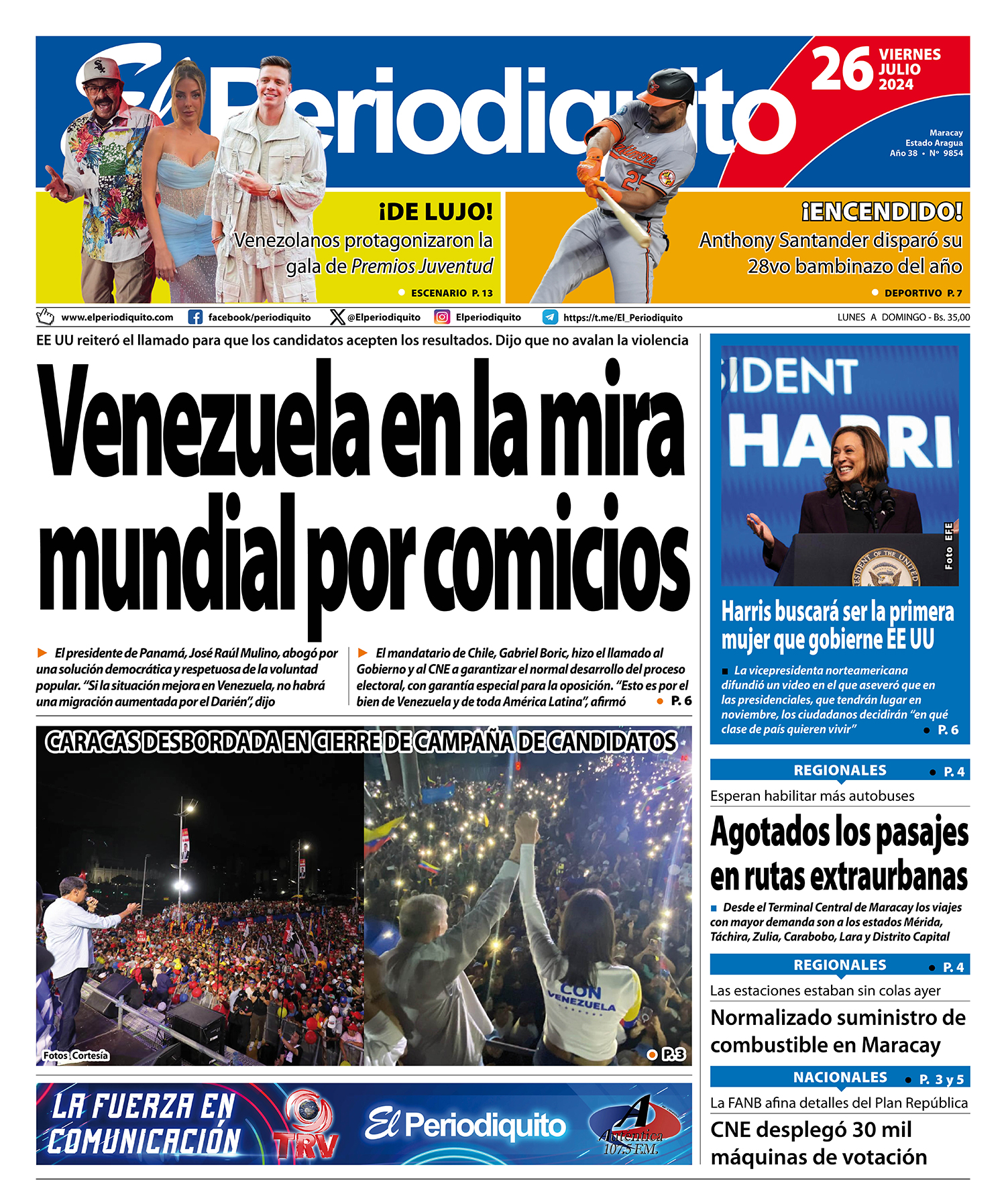 Portadas de este viernes 26 de julio de 2024