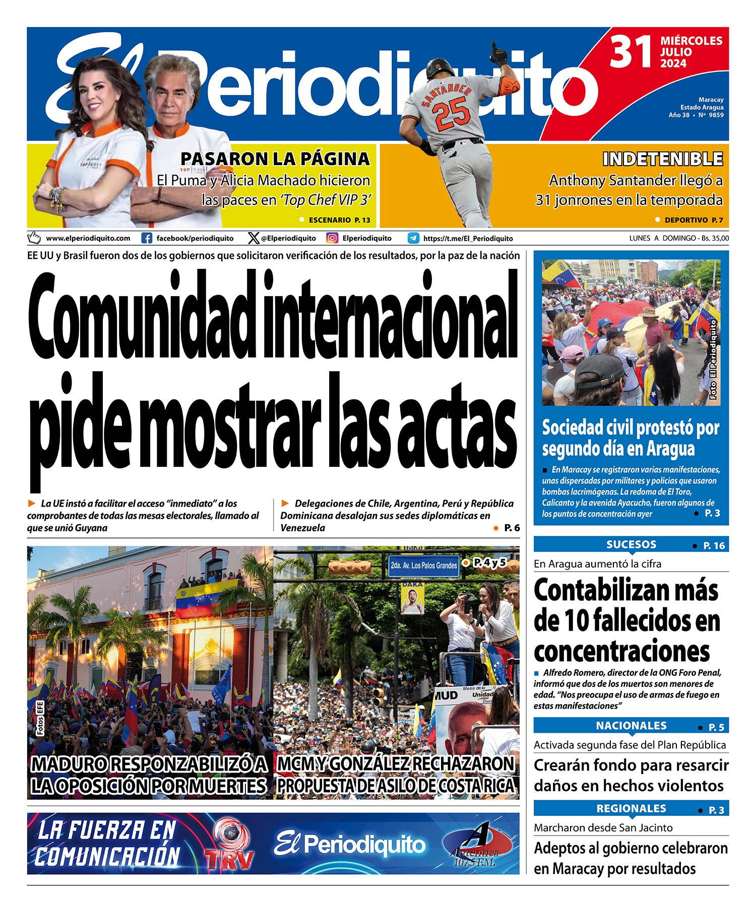 Portadas de este miércoles 31 de julio de 2024