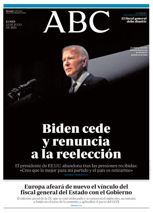 Portadas de la prensa internacional de este lunes 22 de julio de 2024