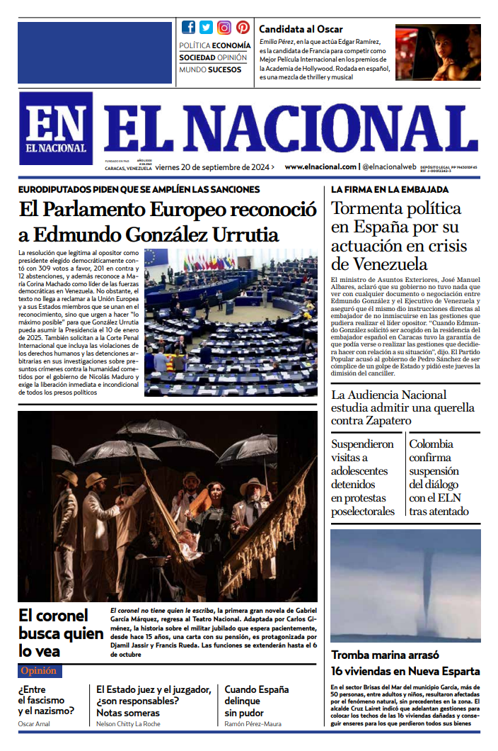 Portadas de este viernes 20 de septiembre de 2024