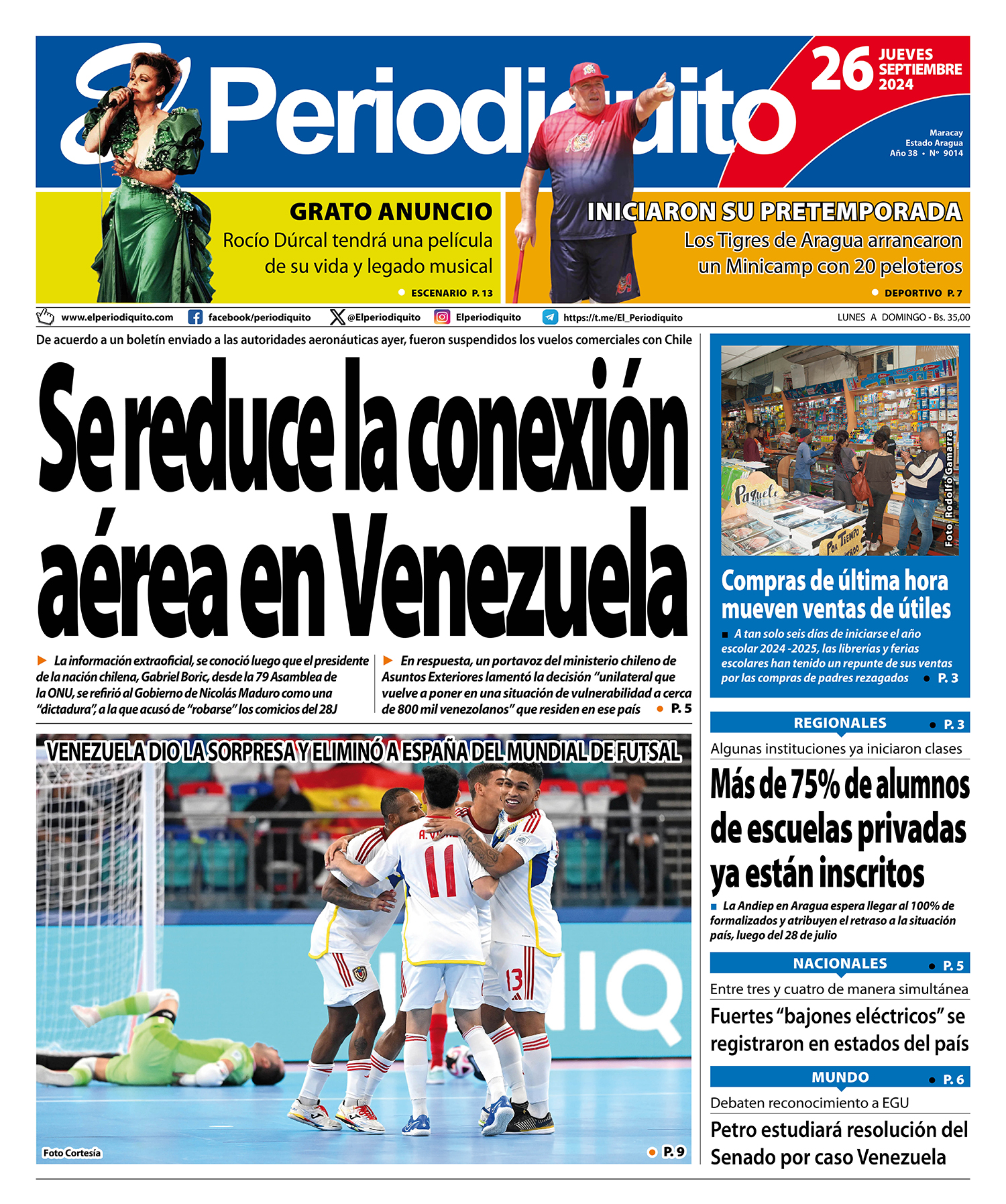 Portadas de este jueves 26 de septiembre de 2024