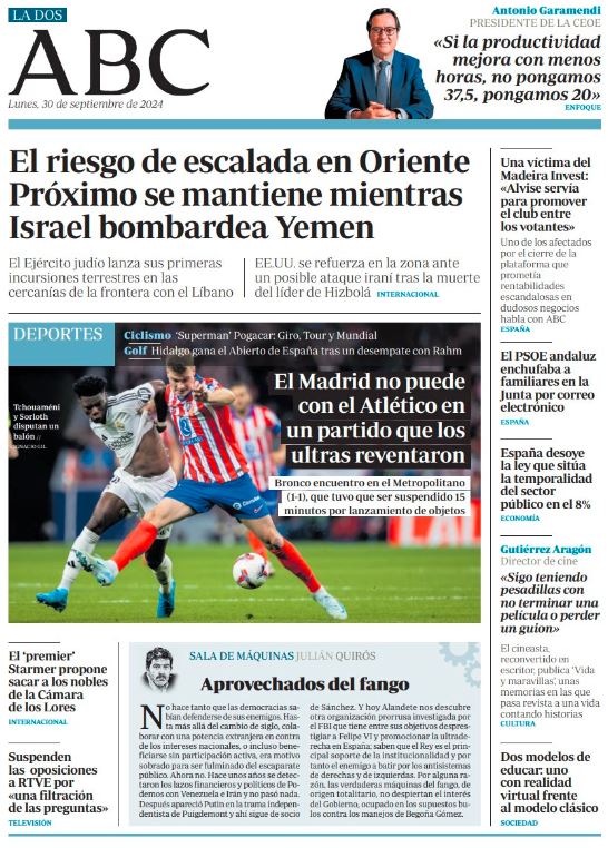 Portadas de la prensa internacional de este lunes 30 de septiembre de 2024