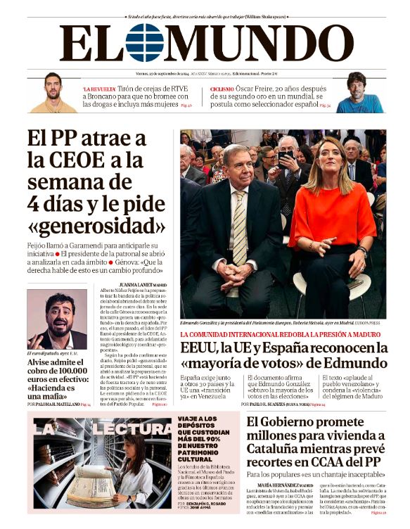 Portadas de la prensa internacional de este viernes 27 de septiembre de 2024