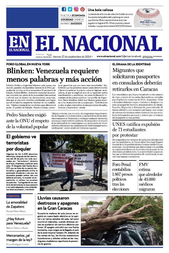 Portadas de este viernes 27 de septiembre de 2024