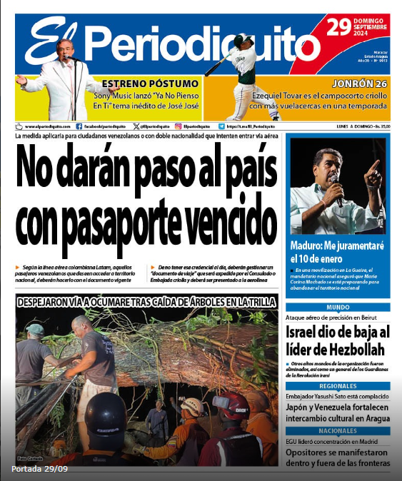 Portadas de este domingo 29 de septiembre de 2024