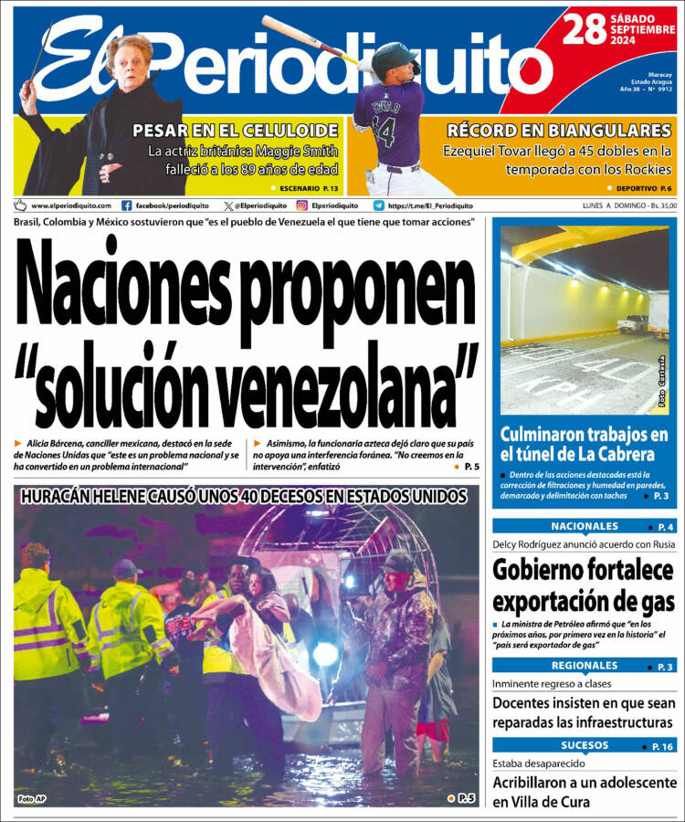 Portadas de este sábado 28 de septiembre de 2024