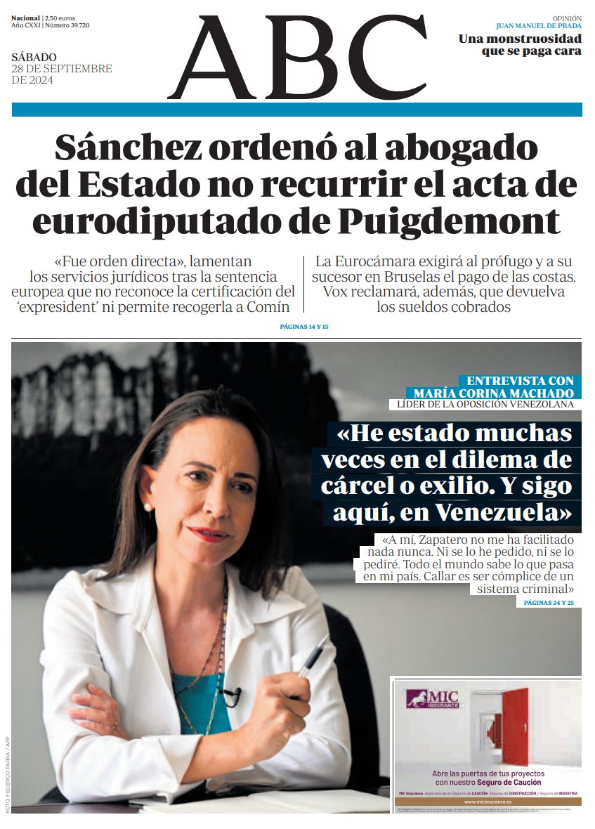 Portadas de la prensa internacional de este sábado 28 de septiembre de 2024