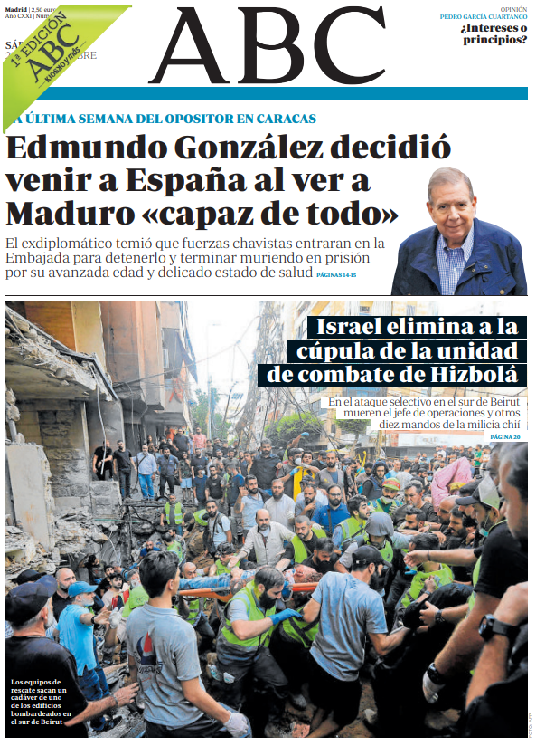 Portadas de la prensa internacional de este sábado 21 de septiembre de 2024