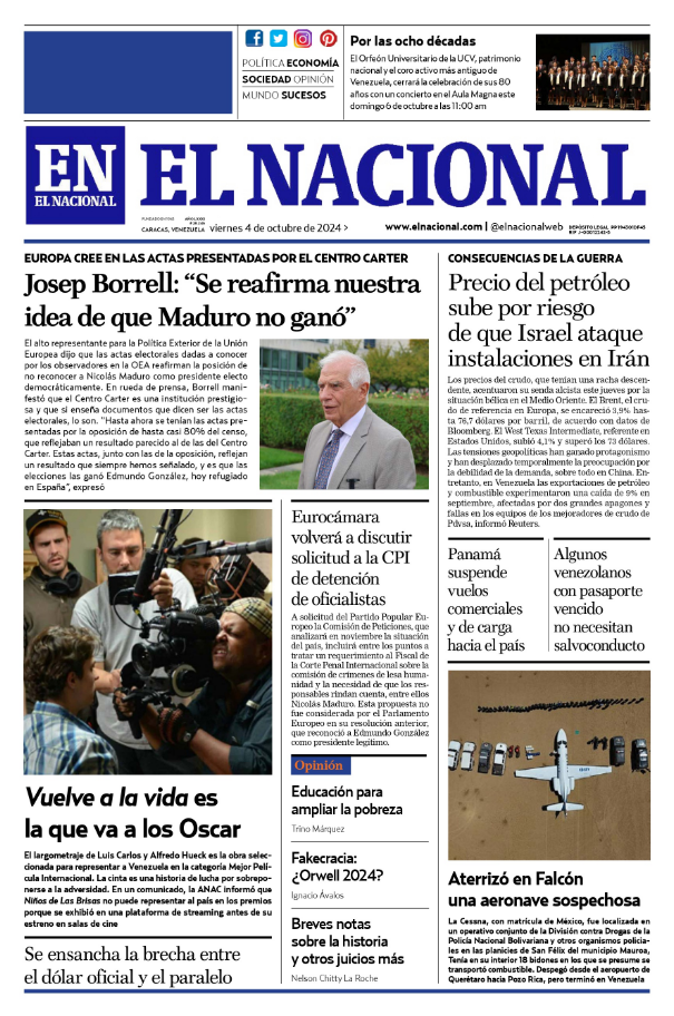 Portadas de este viernes 4 de octubre de 2024