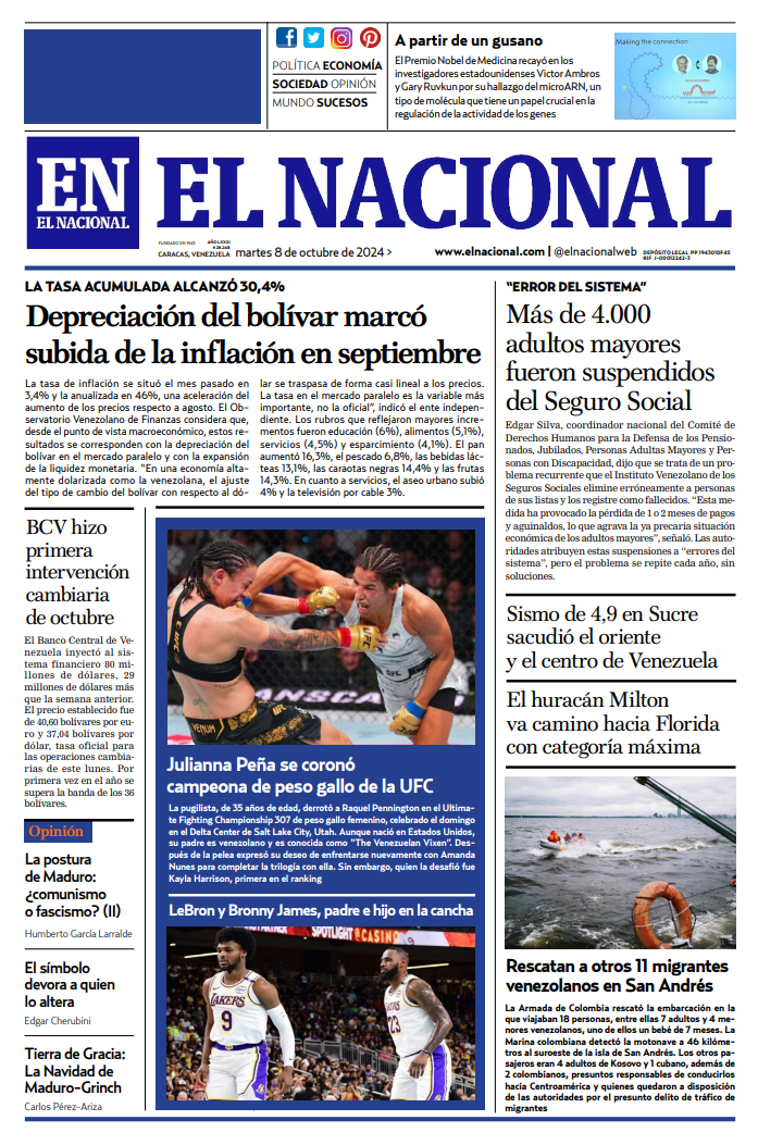 Portadas de este martes 8 de octubre de 2024