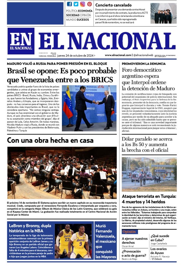 Portadas de este jueves 24 de octubre de 2024