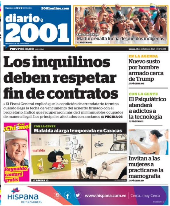 Portadas de este lunes 14 de octubre de 2024