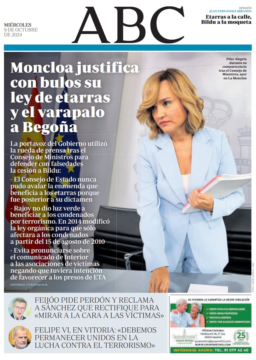 Portadas de la prensa internacional de este miércoles 9 de octubre de 2024