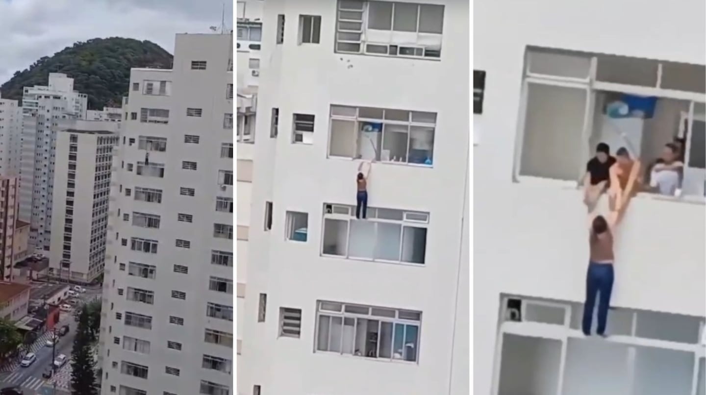 Escena de terror: Mujer limpiaba una ventana, se resbaló y quedó colgando de un piso 15 (VIDEOS)