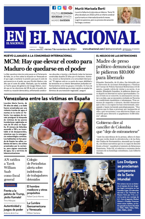 Portadas de este viernes 1 de noviembre de 2024