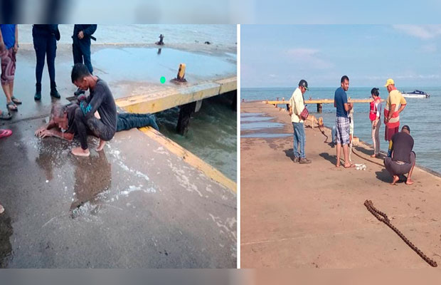 Pescadores rescatan a sexagenario que cayó al mar con su camioneta desde un  muelle en Falcón