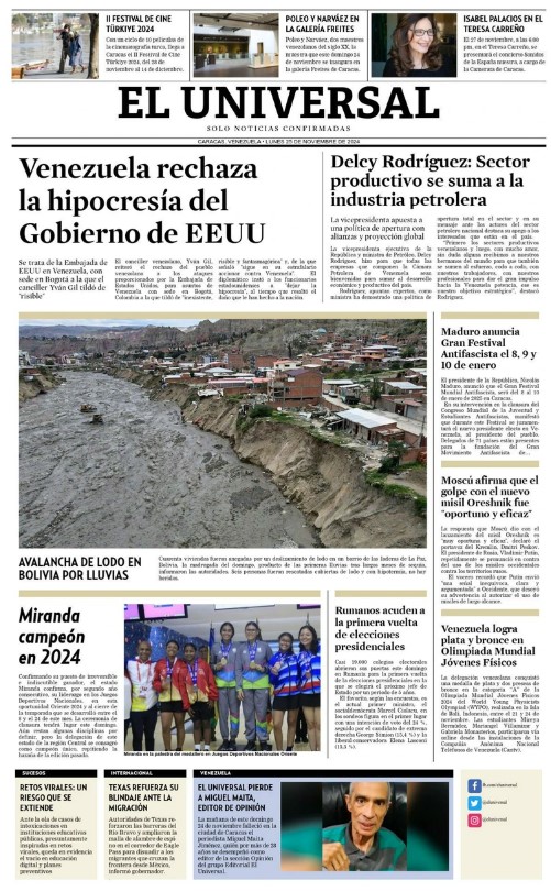 Portadas de este lunes 25 de noviembre de 2024