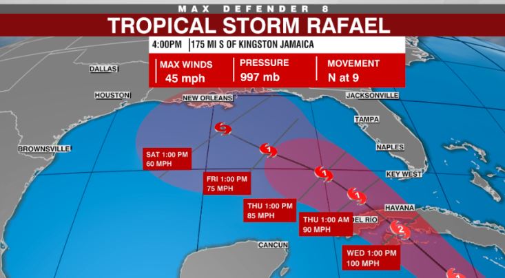 Tormenta “Rafael” se intensificó durante su trayecto hacia las Islas Caimán y Cuba